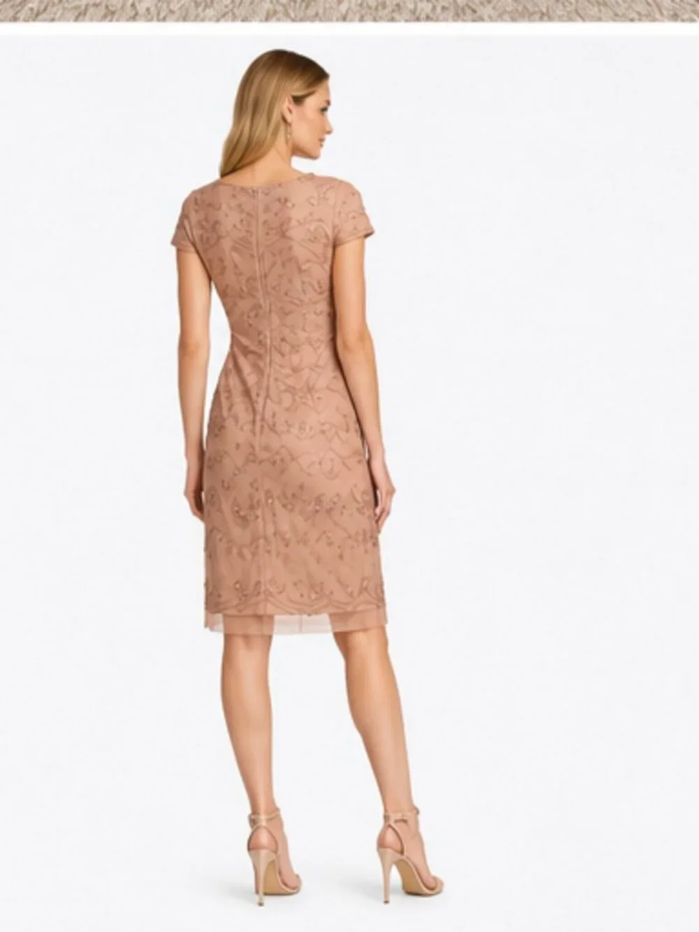 Adrianna Papell Boat-Neck Beaded Midi Dress Rose Gold Size 8 NWT